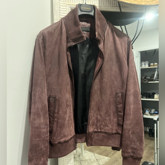 John Varvatos Stand Collar Bomber Jacket Oxblood - Picture 2 of 5
